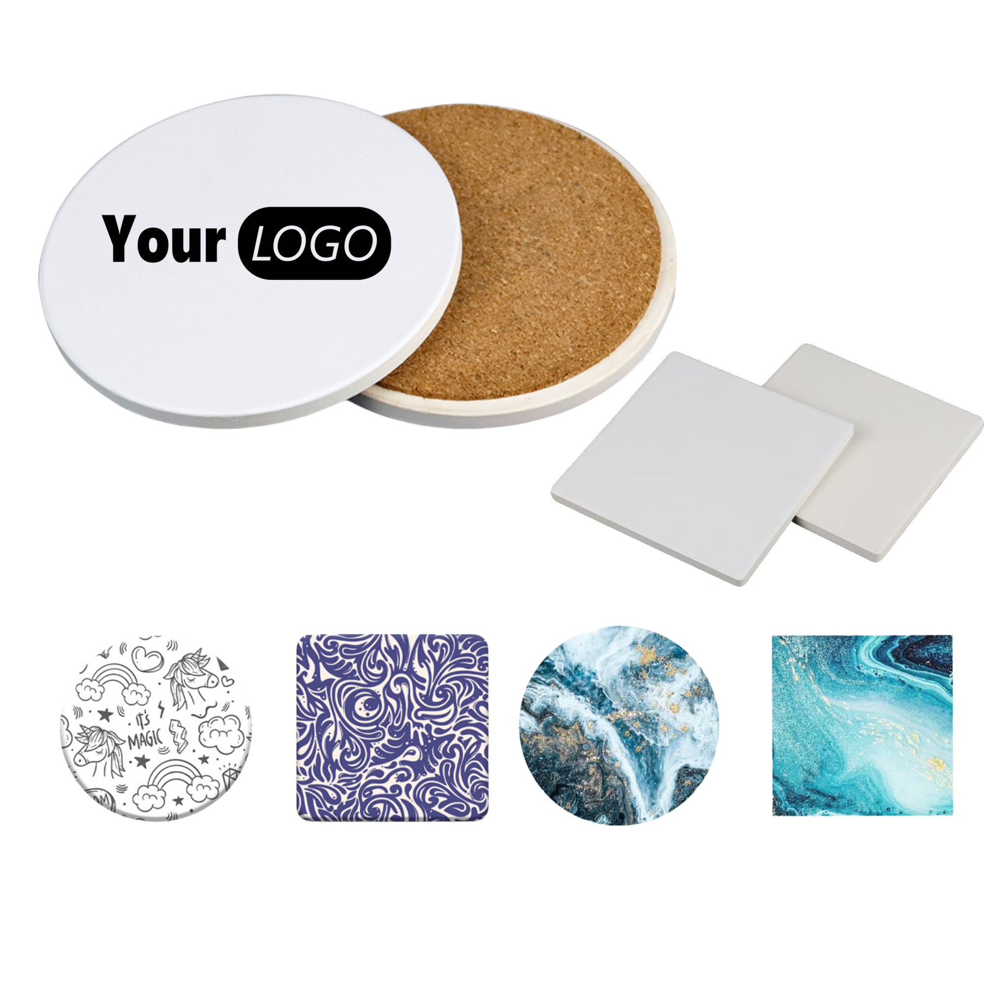 Round Ceramic Coaster with Cork Base 2
