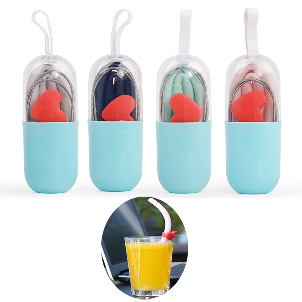 20CM Reusable Folding Silicone Bent Straw Set 4