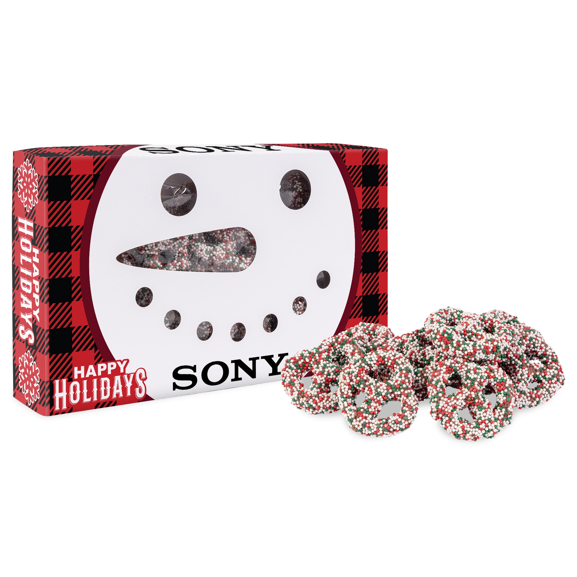 Snowman Die Cut Box with Milk Chocolate Christmas Mini Pretzels 2