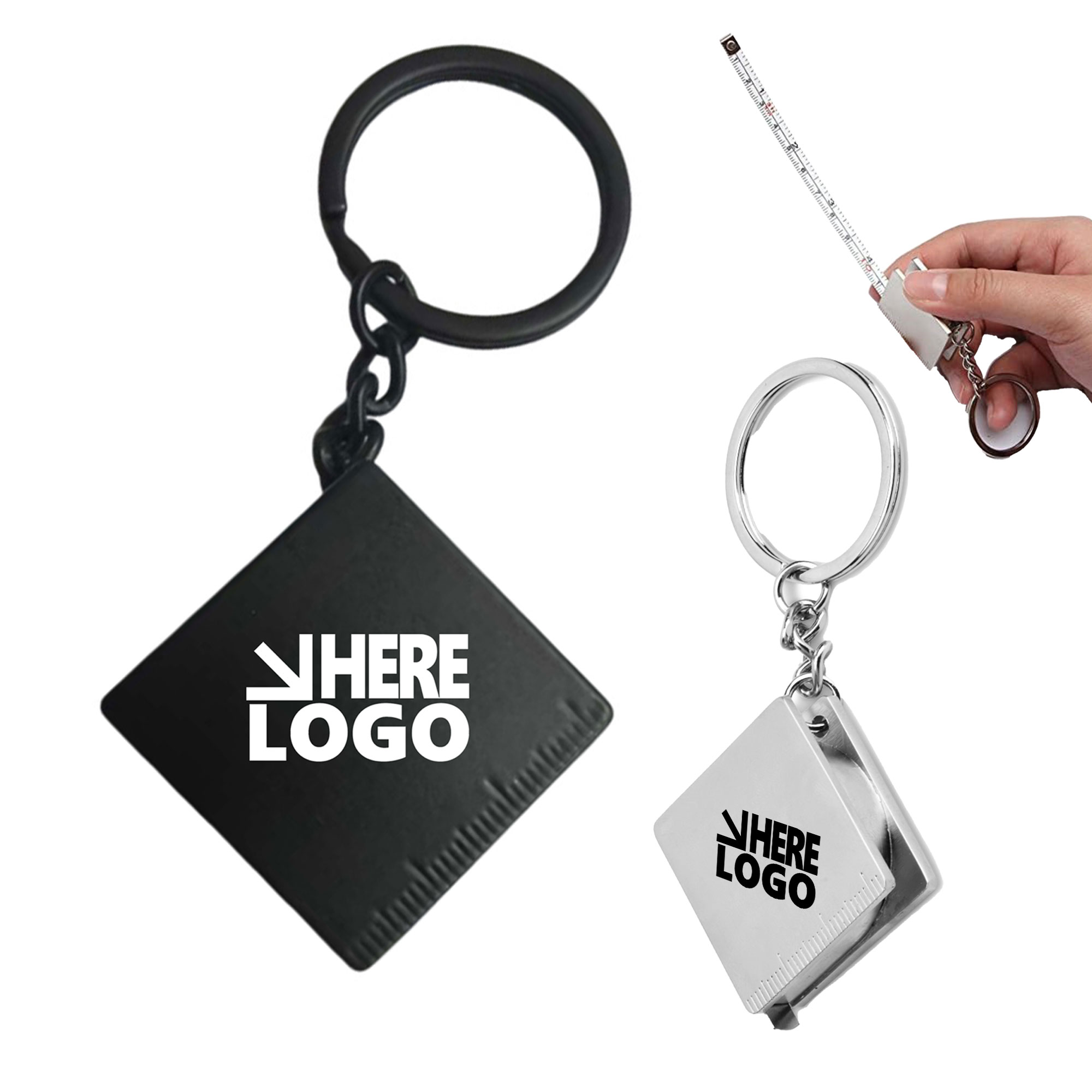 MOQ 20 Square  Metal Tape Measure Key Chain 2.3ft 2