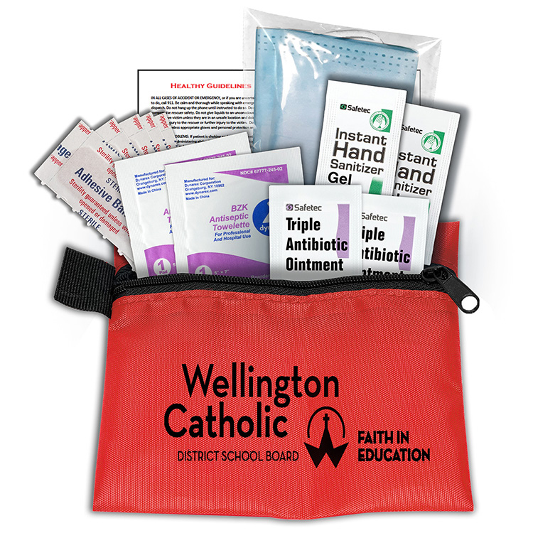 Bixby Plus San" 13 Piece Mask & Sanitizing Safety Kit inserted into Zipper Pack 23