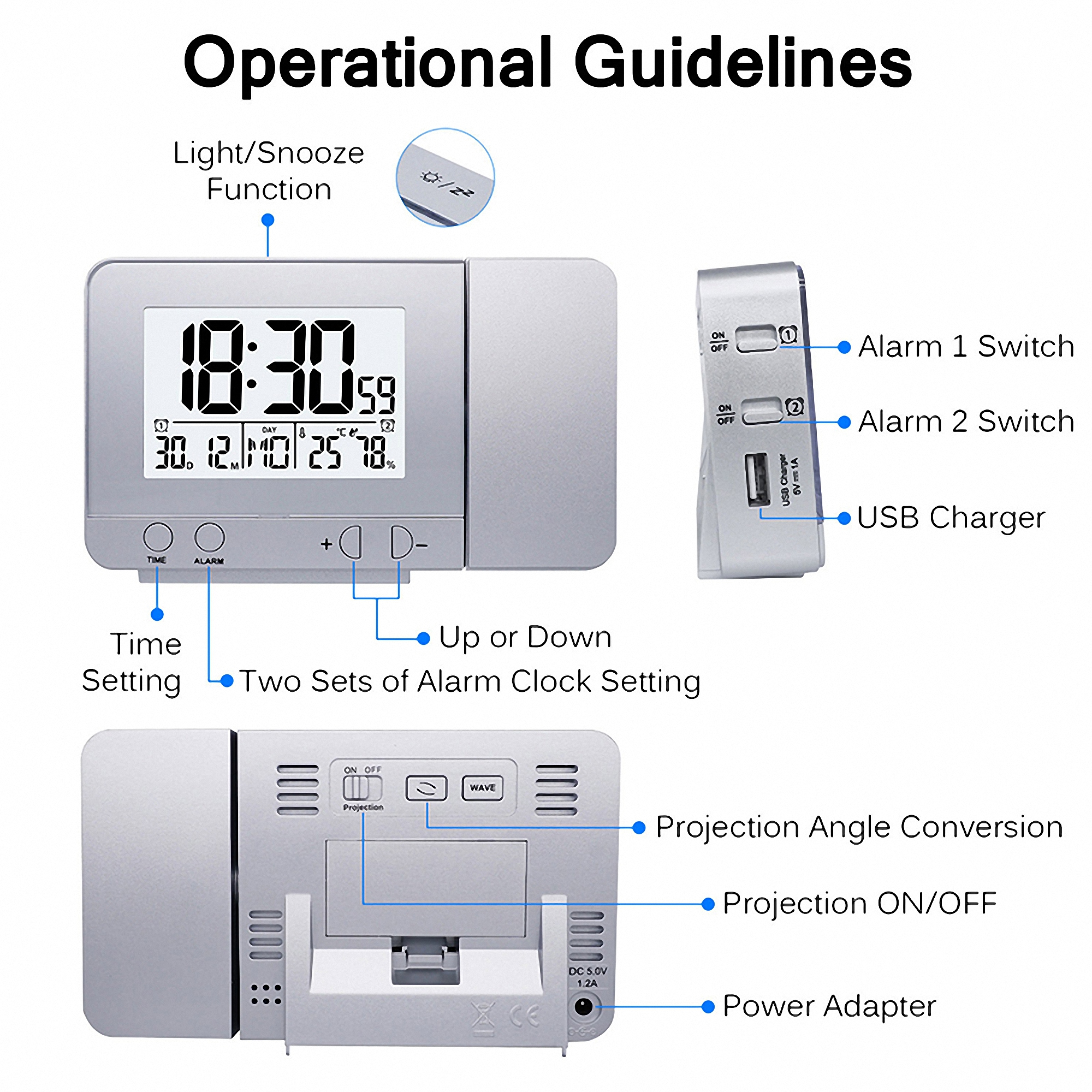 Weather Station Projection Alarm Clock 4