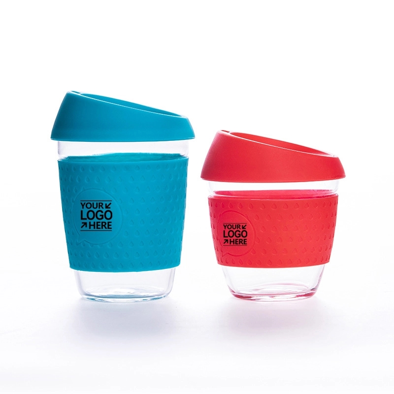 Reusable Glass Coffee Mug Travel Cup with Spill Proof Lid 2