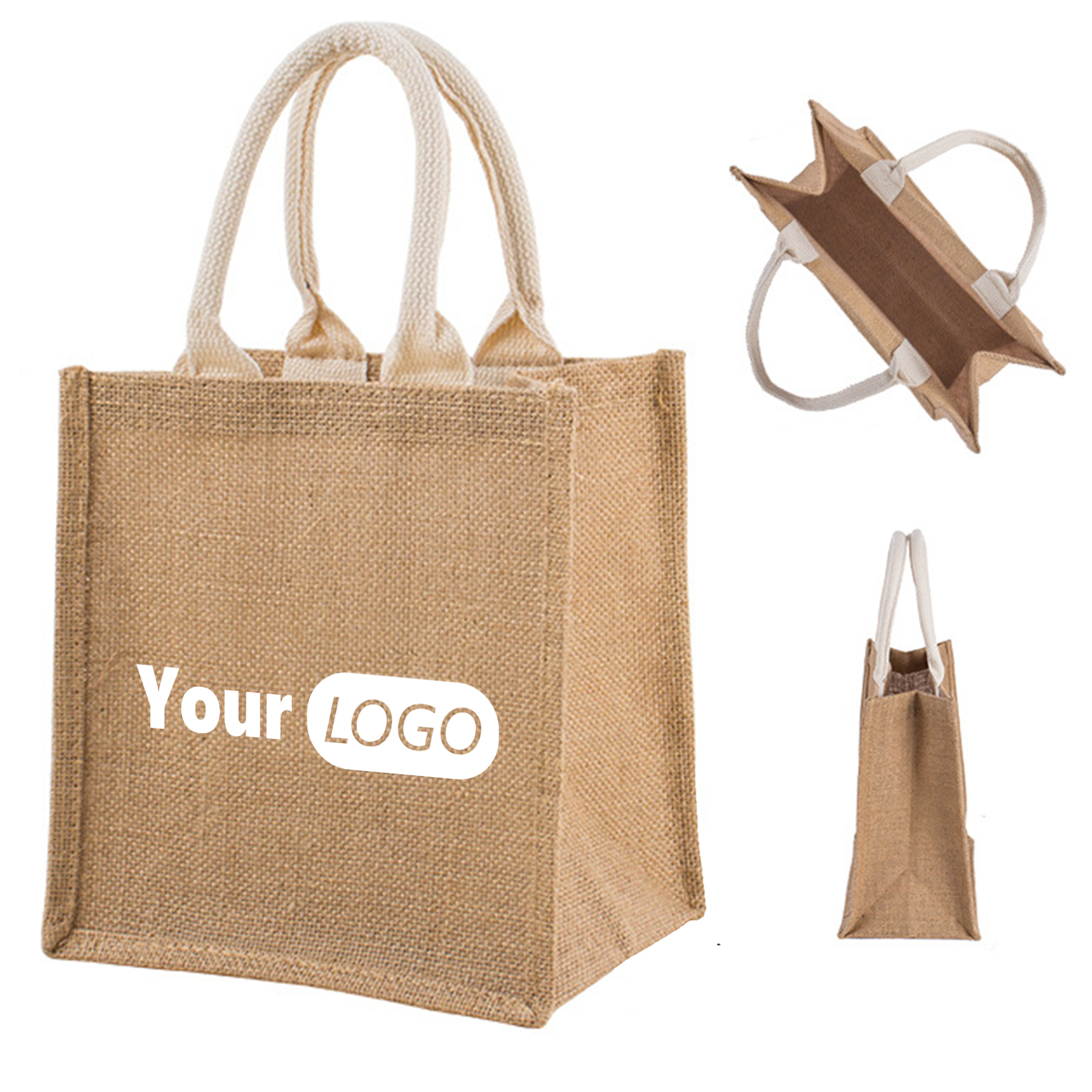 Jute Customizable Blank Burlap Tote Bag, custom tote bag with logo imprint 4