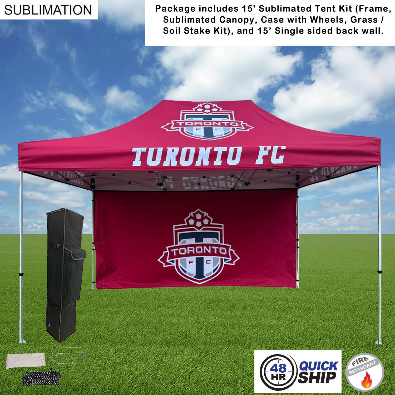 48Hr Quick Ship - Tent Backwall Package, 15' Sublimated Tent Kit and 15' Full single sided backwall 34