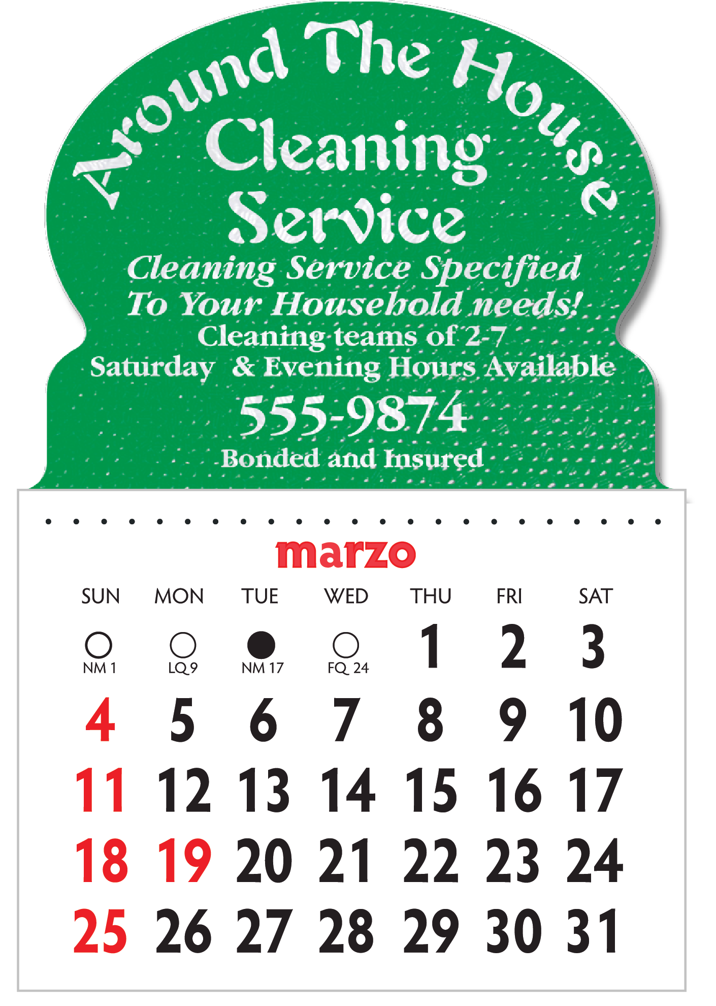 Designer Shaped Kwik-Stik 6 Mil Smooth Vinyl Spanish Calendar w/ Oval Top 1