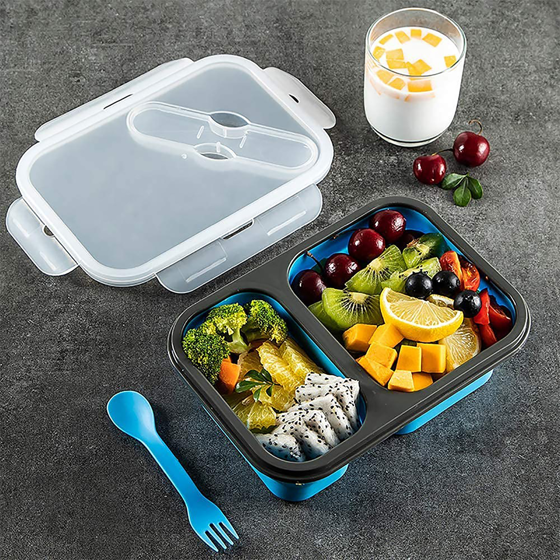 Foldable Stacked Silicone Microwave Oven Heating Lunch Box 3