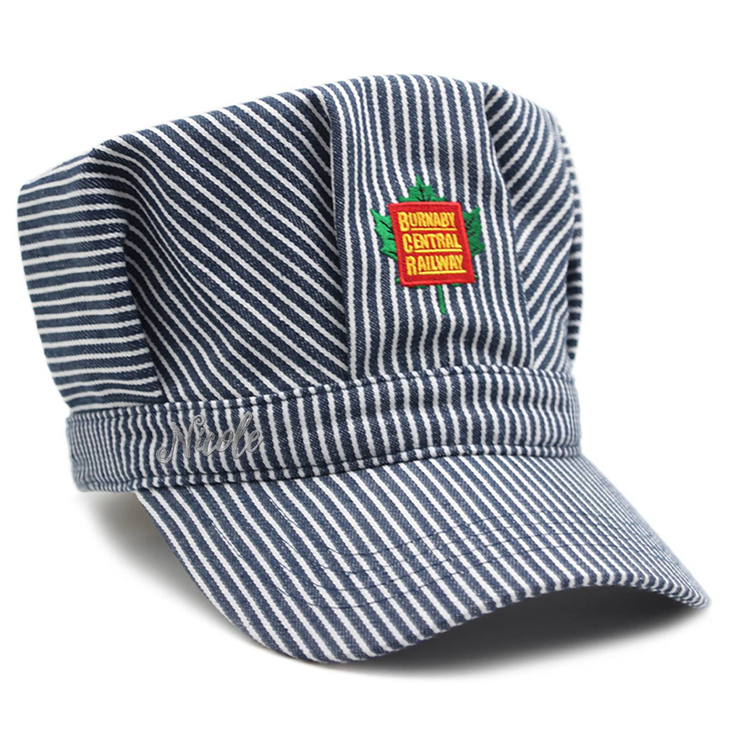 Polyester Retro Blue Striped Train Conductor Hat 3