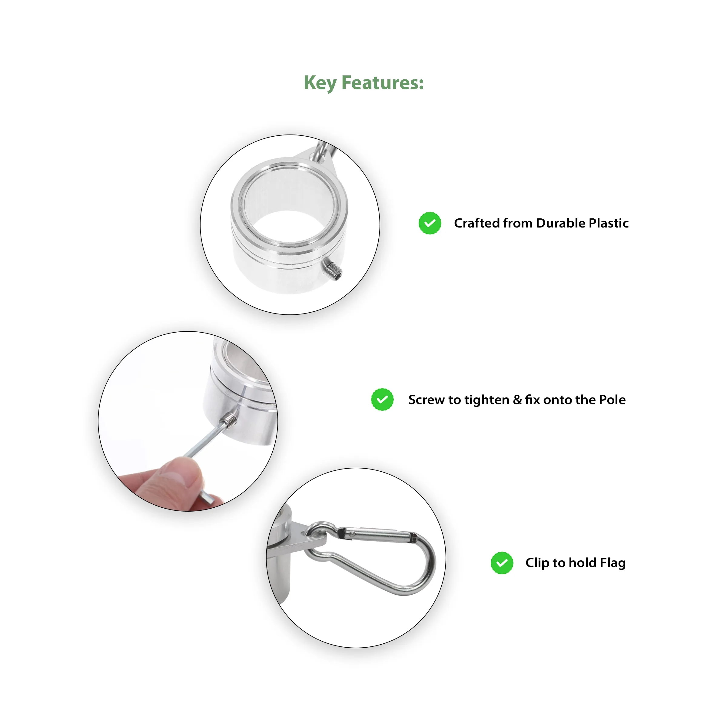 1",1.25",1.5",2" Silver Plastic Rotating Flagpole Clips 4