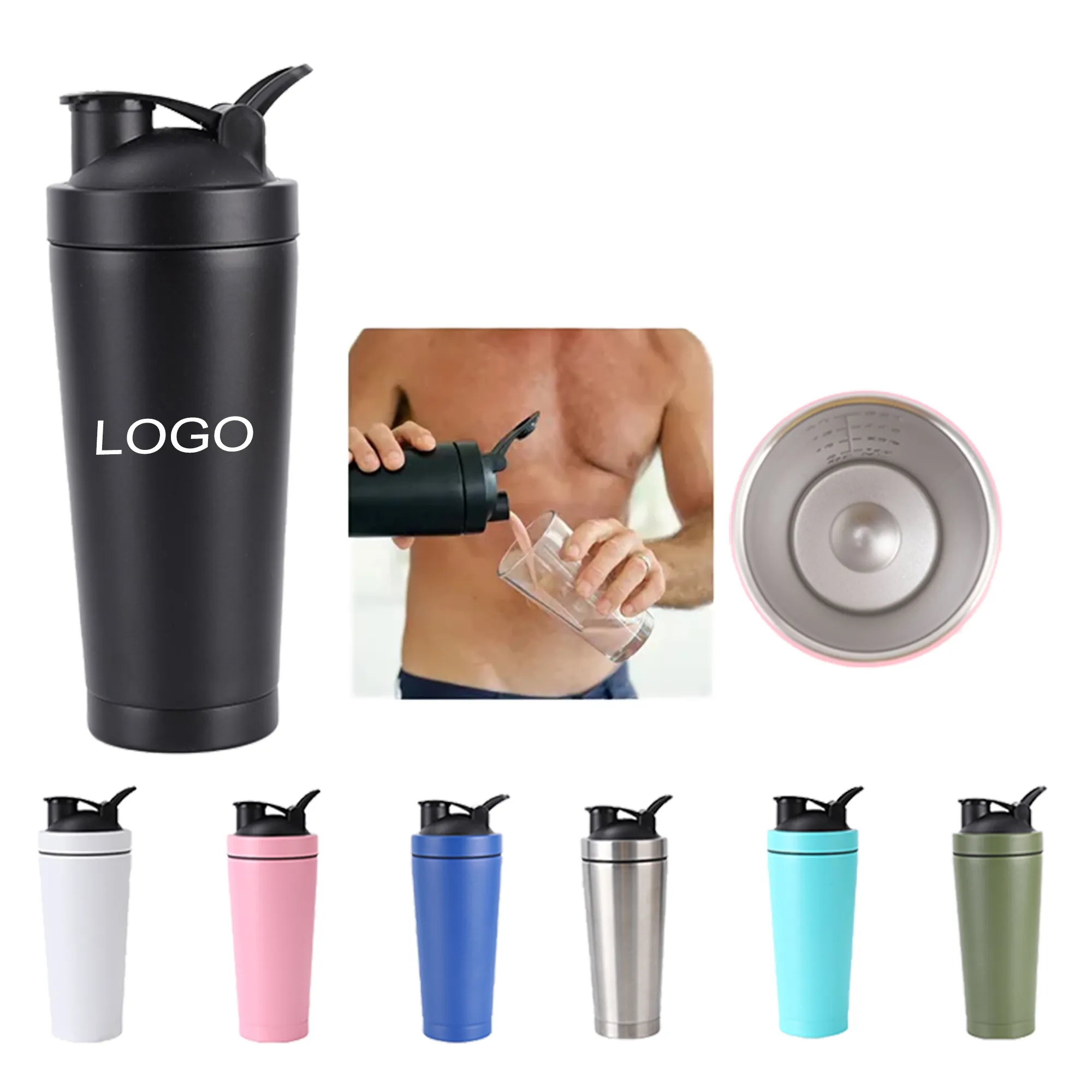 304 Stainless Steel Fitness Shaker Bottle, custom water bottle with logo imprint 2