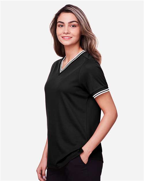 Women's CrownLux Performance® Plaited Tipped V-Neck Shirt - DG20CW 25