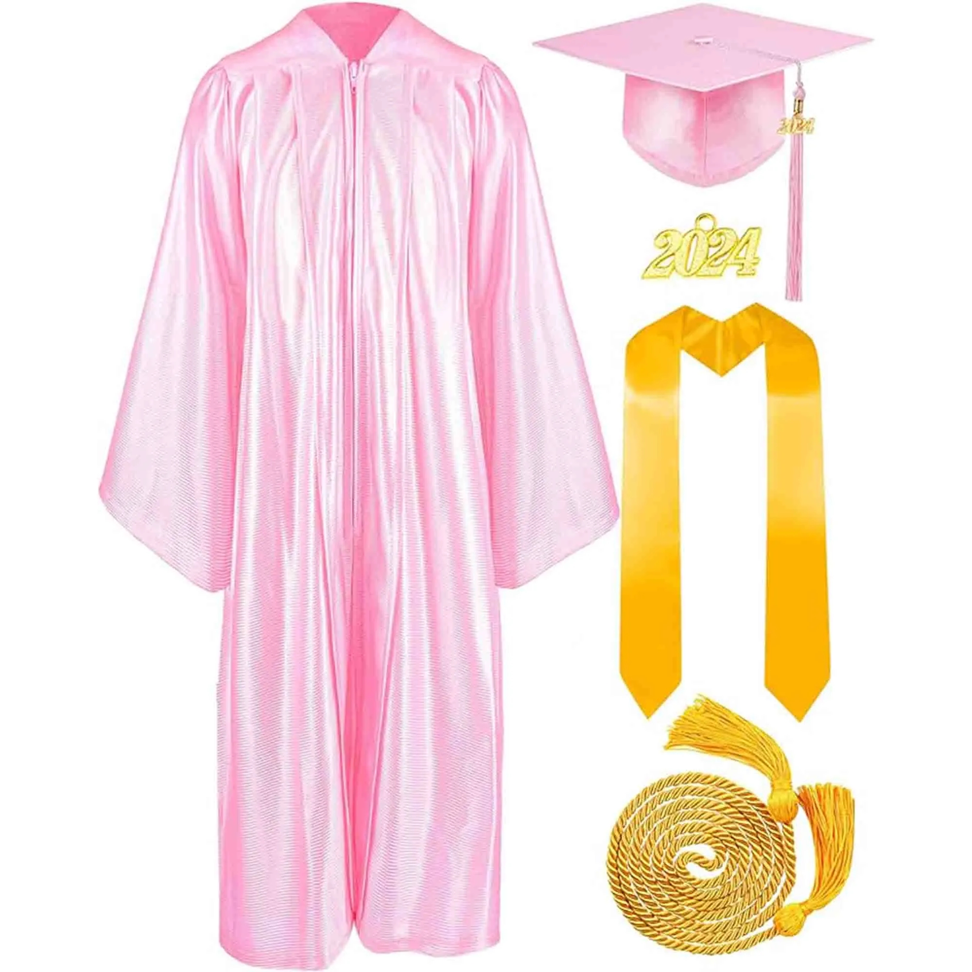 Matte Graduation Gown Cap Tassel Honor Cords Stoles Sash Set 4