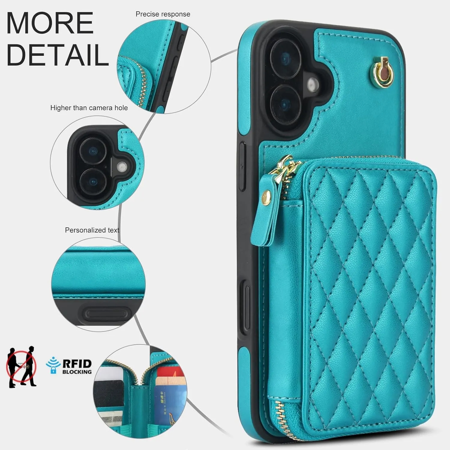 Zipper Phone Case with RFID Blocking Card Holder Wrist Strap Purse 5