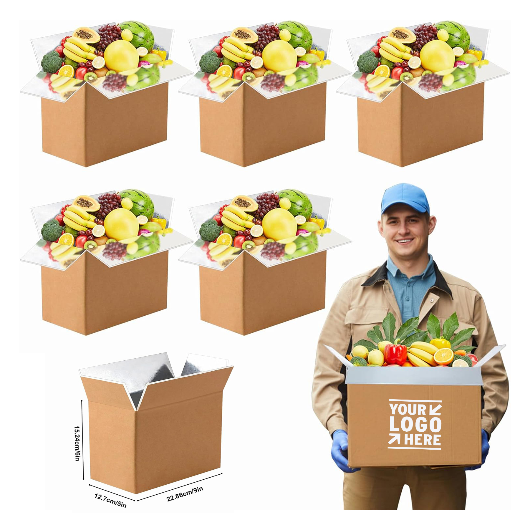 9"x5"x6"Thermo Chill Insulated Shipping Box Food Cooler Mailing Carton with Aluminum Foil Liner  2