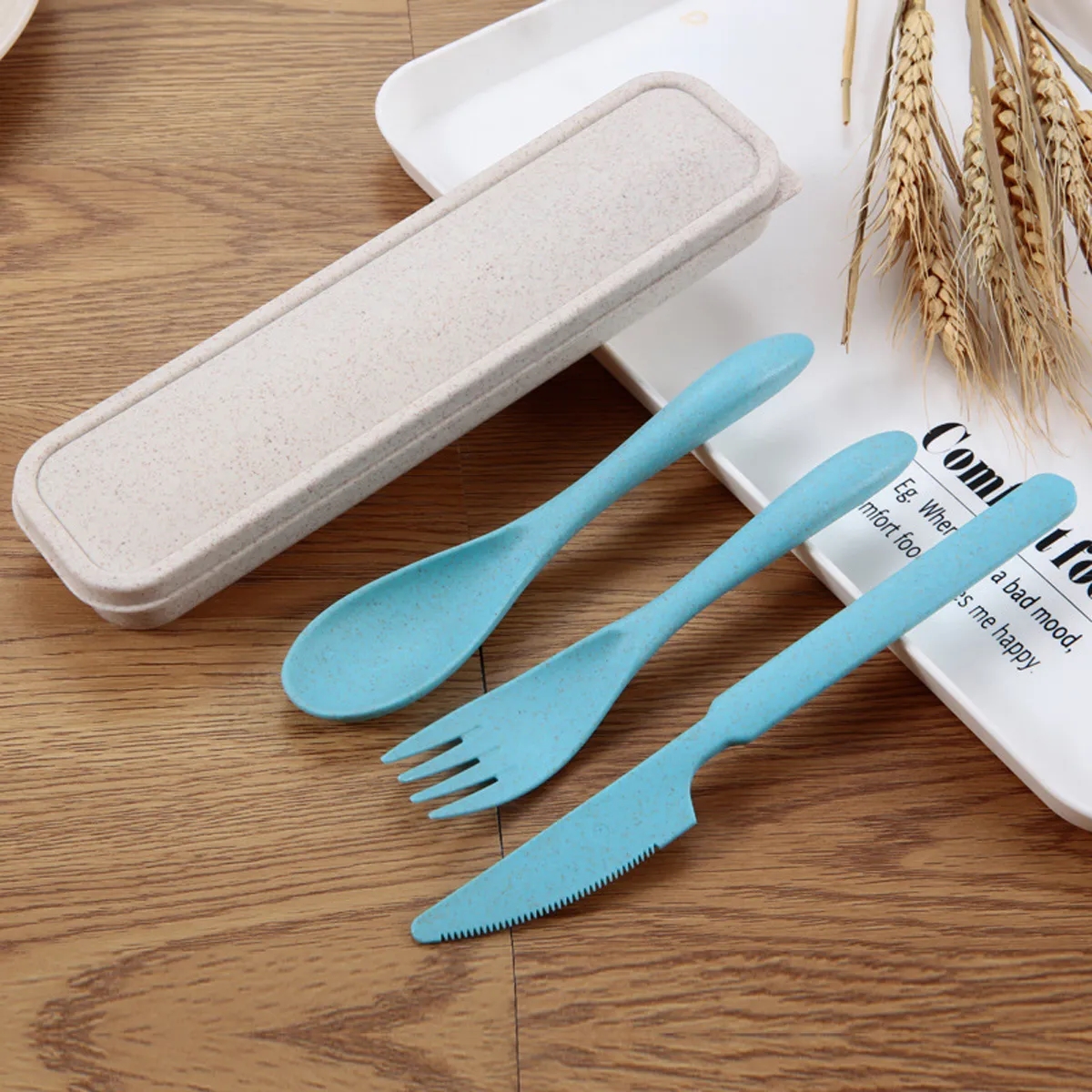 Portable Travle Wheat Straw Cutlery Kit With Case 2