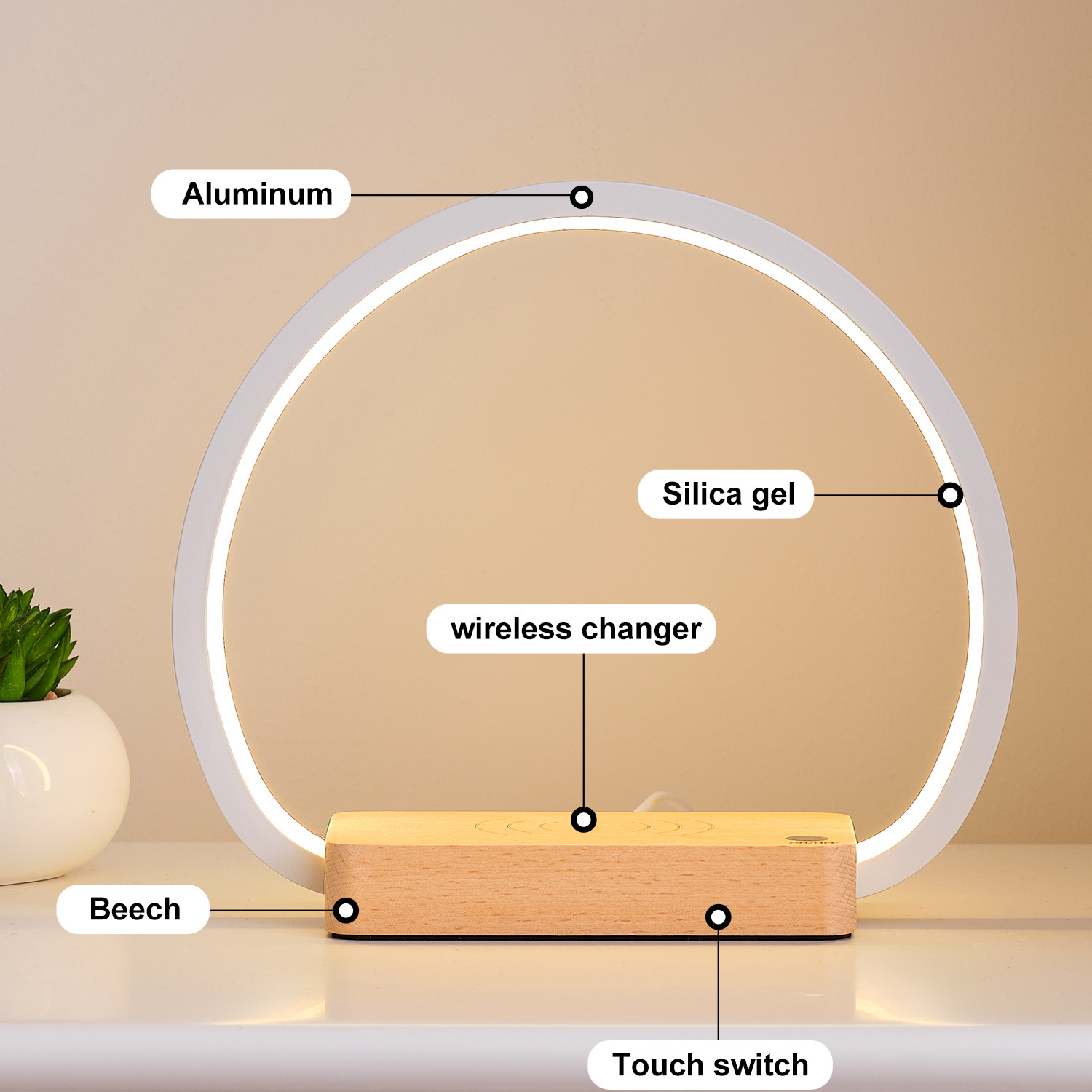 Solid Wood Wireless Charging Table Lamp 5