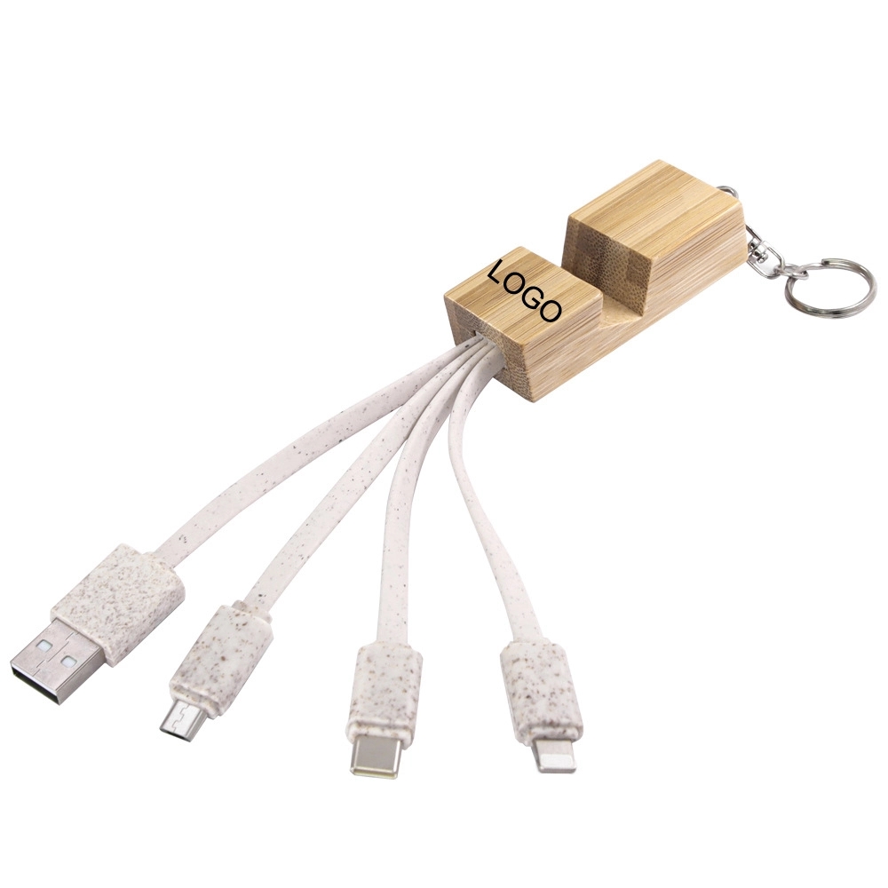 Biodegradable Bamboo Phone Stand with Charging Cable 4