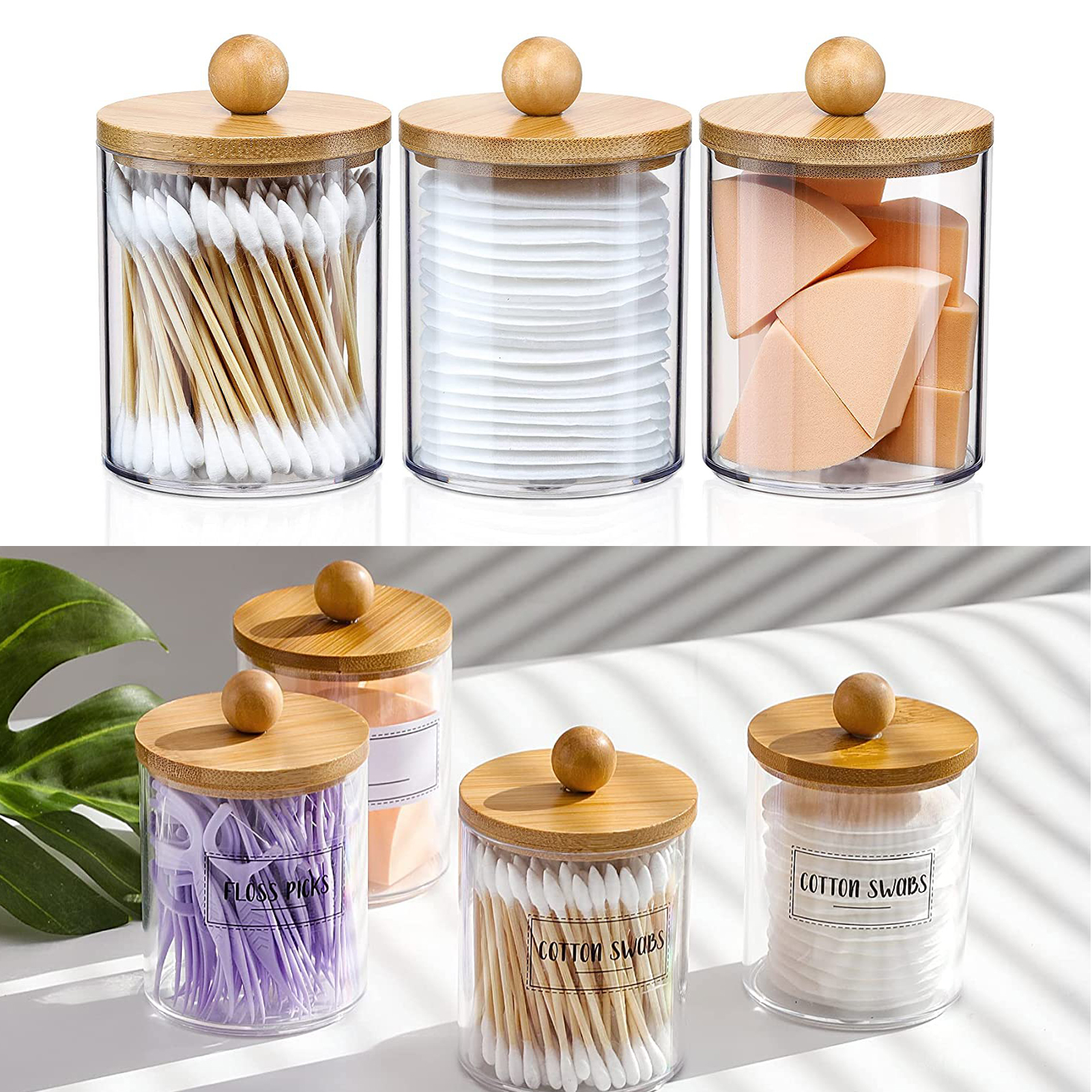 4 Pack Qtip Holder Dispenser with Bamboo Lids 2