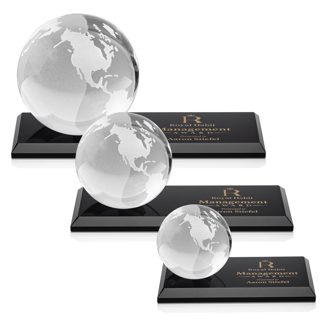 Globe Award on Rectangle Base - Black 10