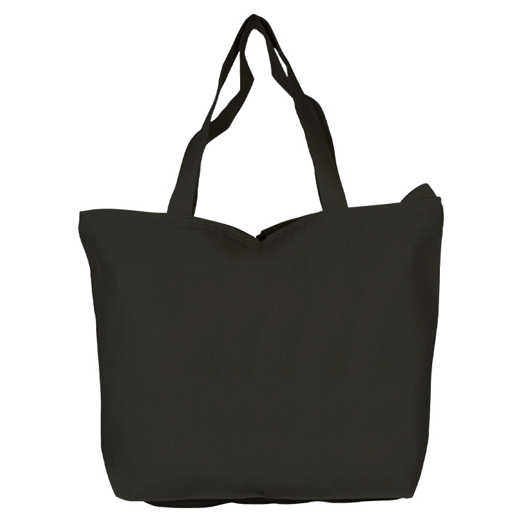 Top Zippered Black Cotton Tote, custom tote bag with logo imprint 7