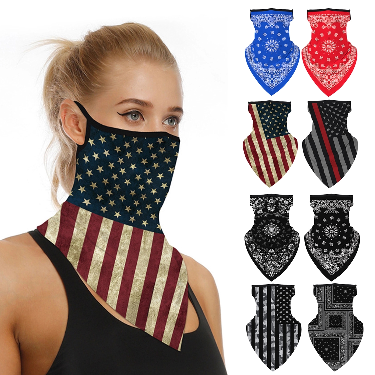 Printed Neck Gaiter Scarf Shield Bandana With Ear Loops 2