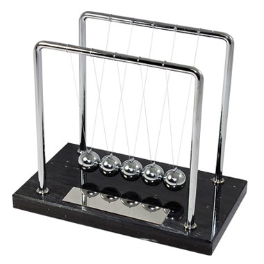 Newtons Cradle with Black Marble Base and Silver Plate 1