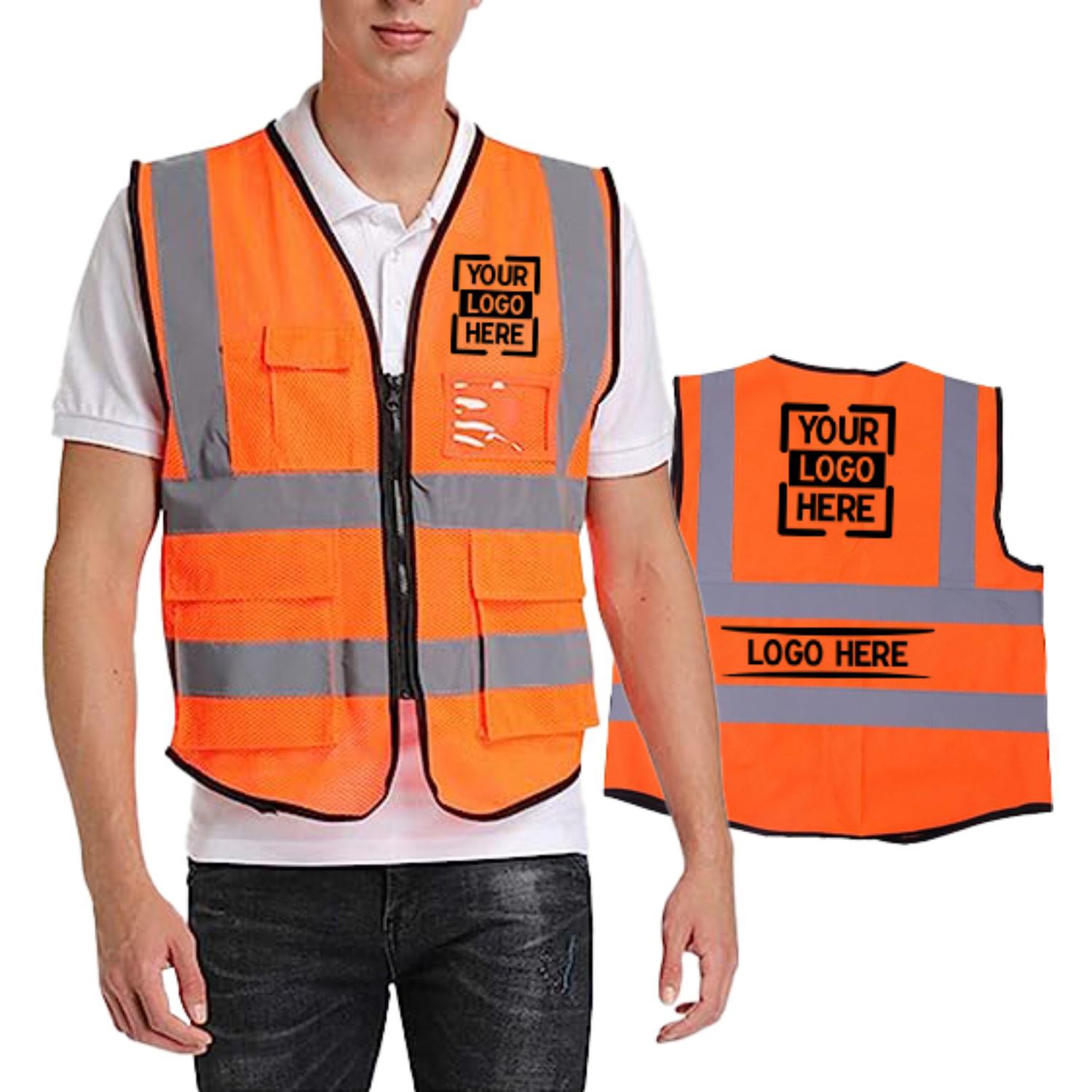 3.8 Oz. Polyester Double Band Class 2 Reflective Safety Vest With 4 Pockets 8