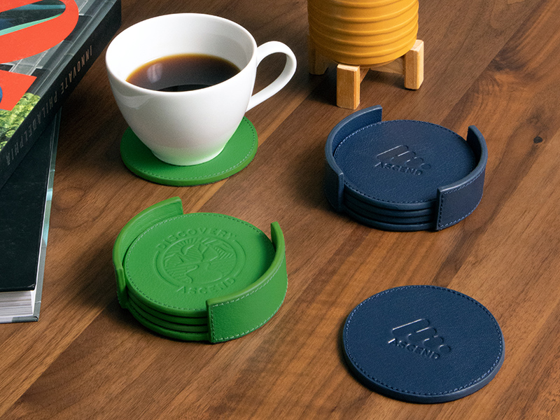 Real Leather Coaster Set w/ Holder