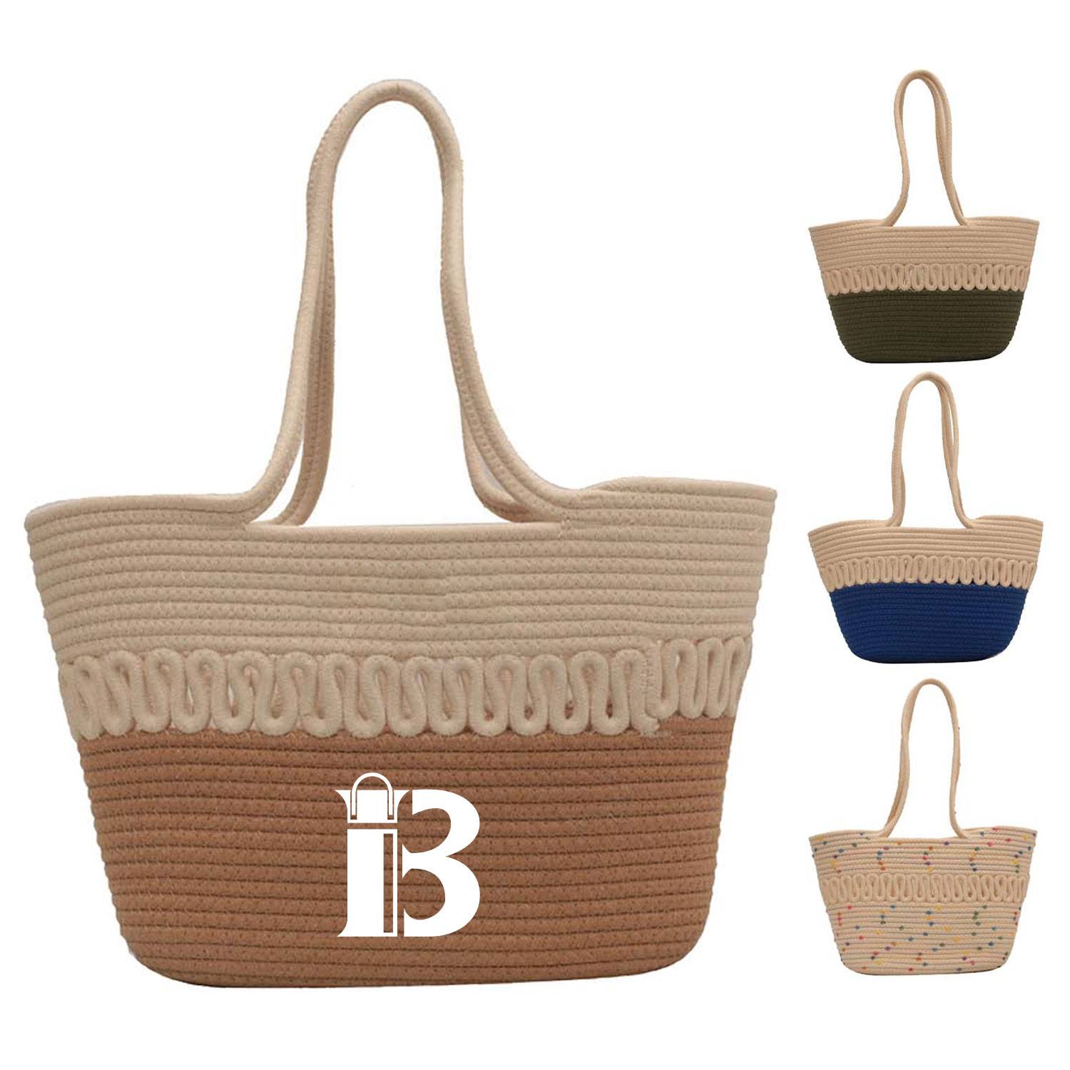 Large capacity French woven beach resort bag, custom tote bag with logo imprint 1