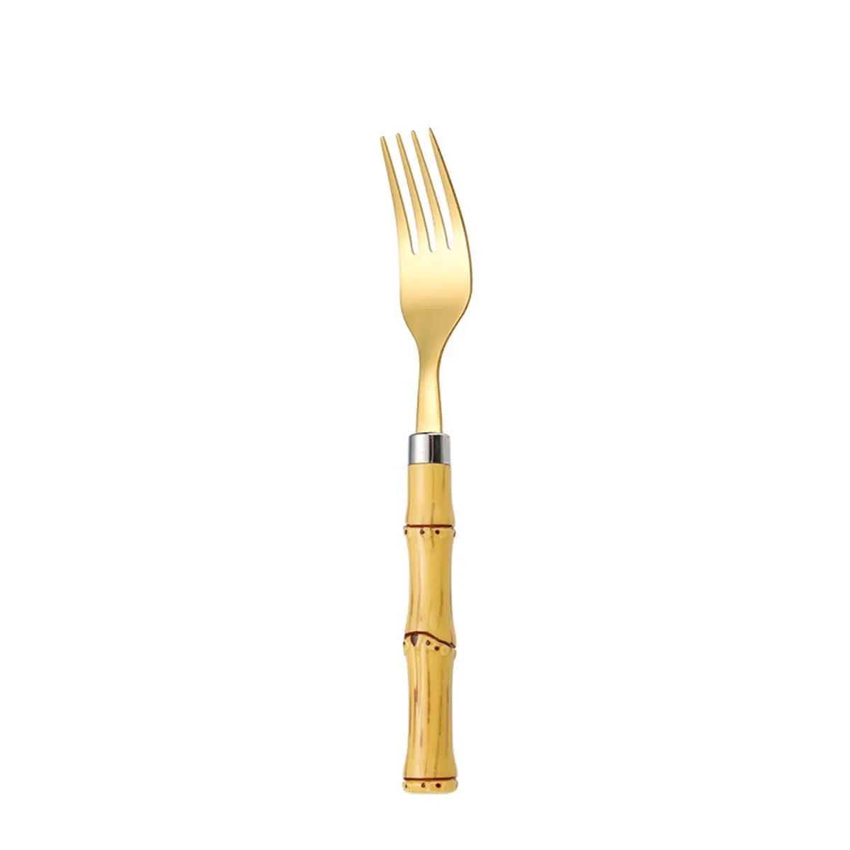4 Piece Bamboo Stainless Steel Cutlery Gold Flatware Sets 12