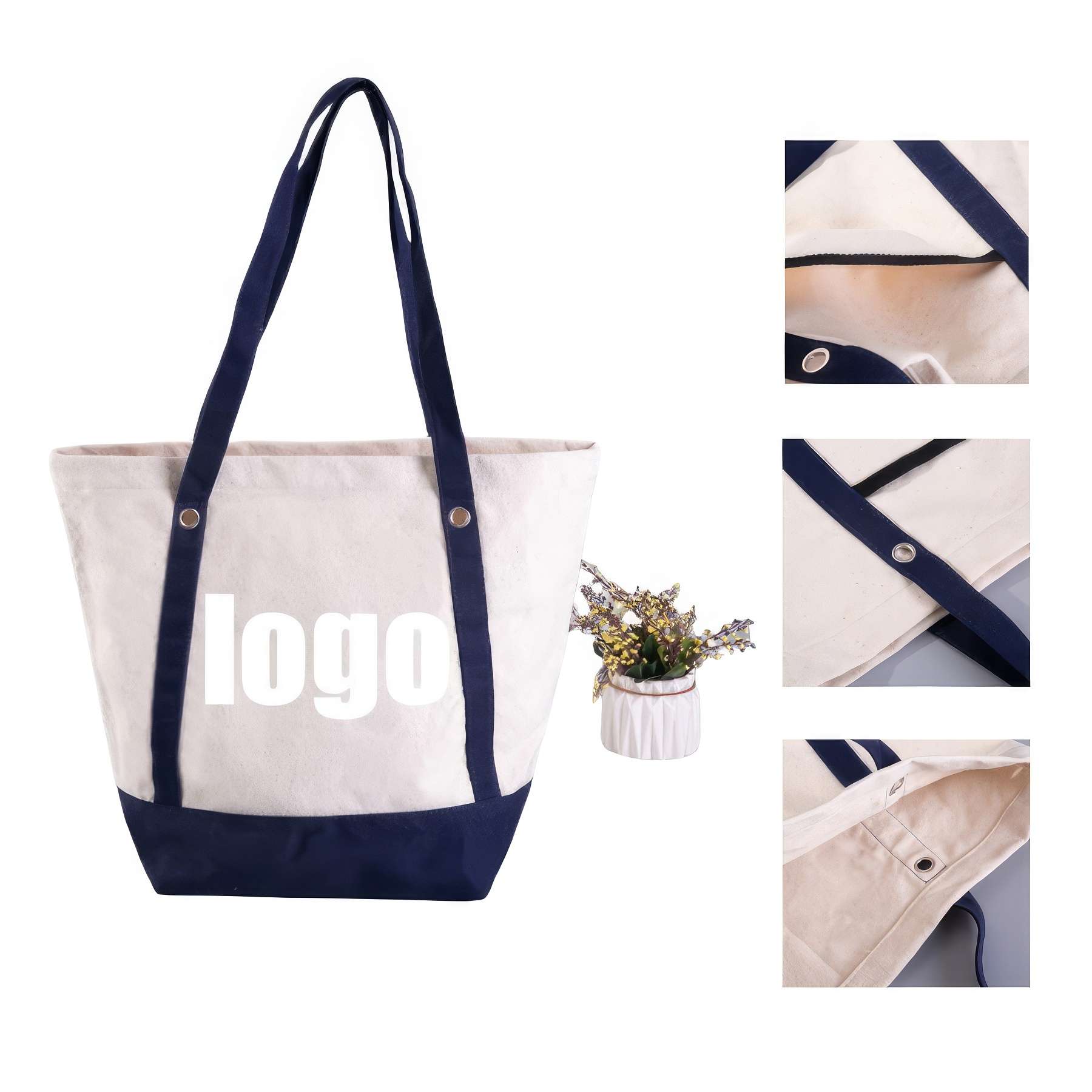 Cotton Zipper Portable Canvas Shopping Bag, custom tote bag with logo imprint 2