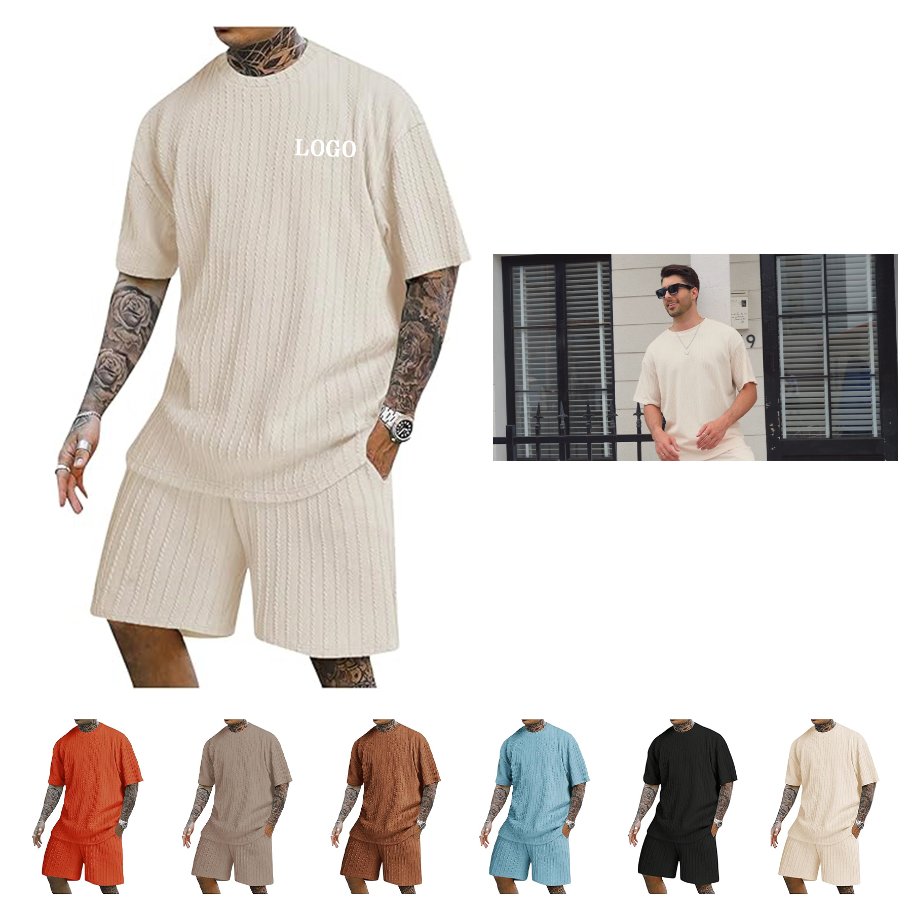 Men's Short Sleeve Crew Neck T Shirt Shorts Set 1