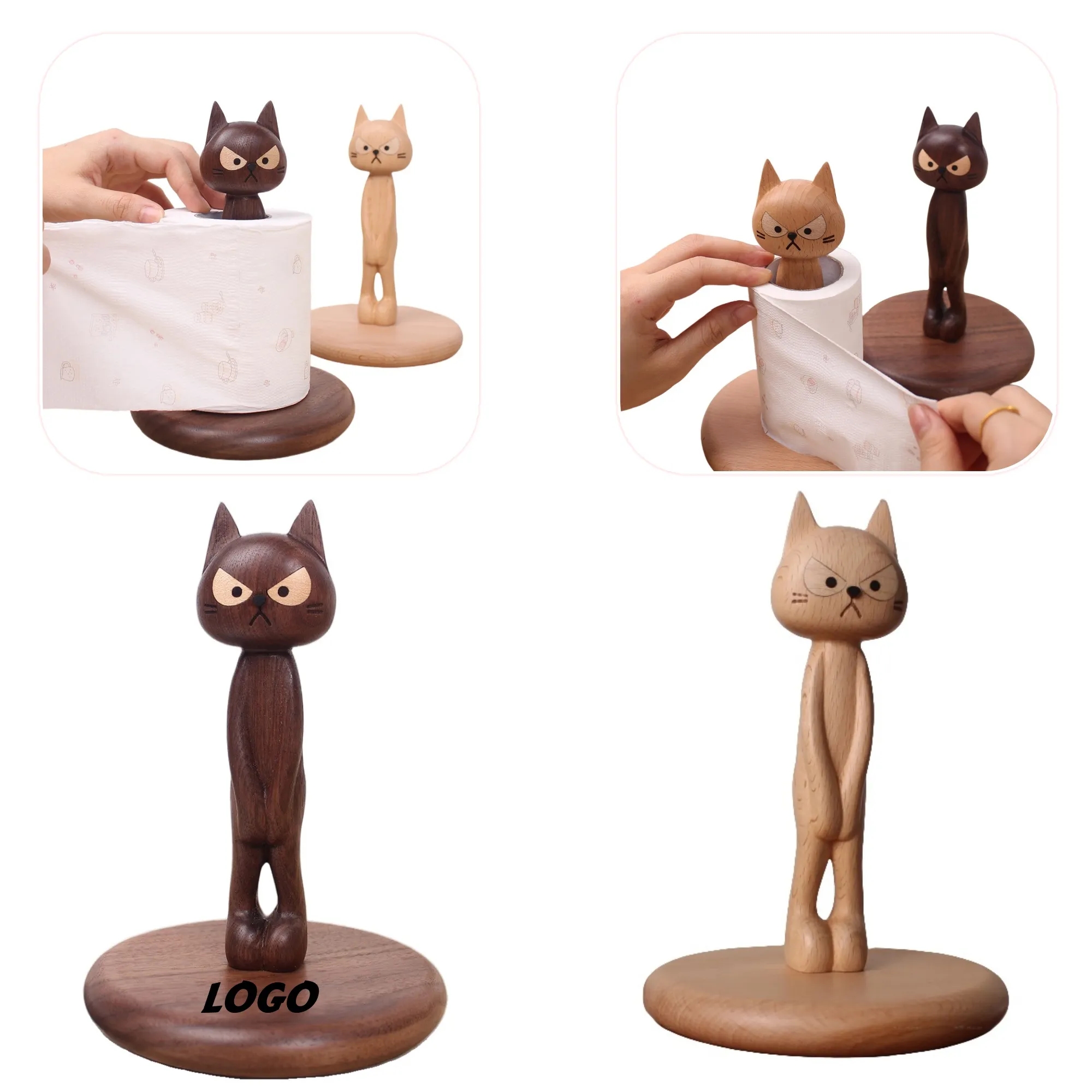 Wooden Cat Tissue Holder Standing 3