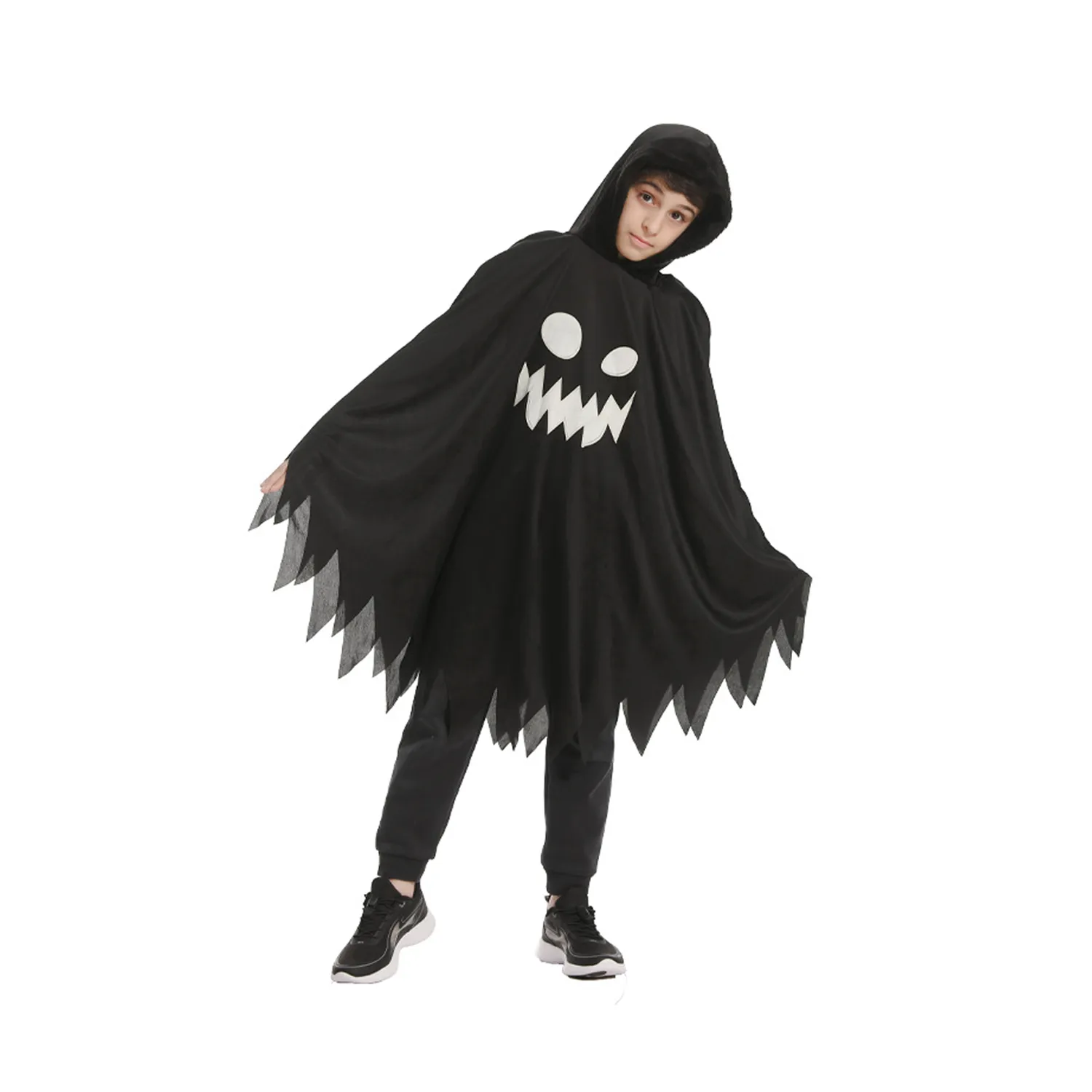 Child Scary Smiling Ghost Halloween Costume Dress with Hood 4