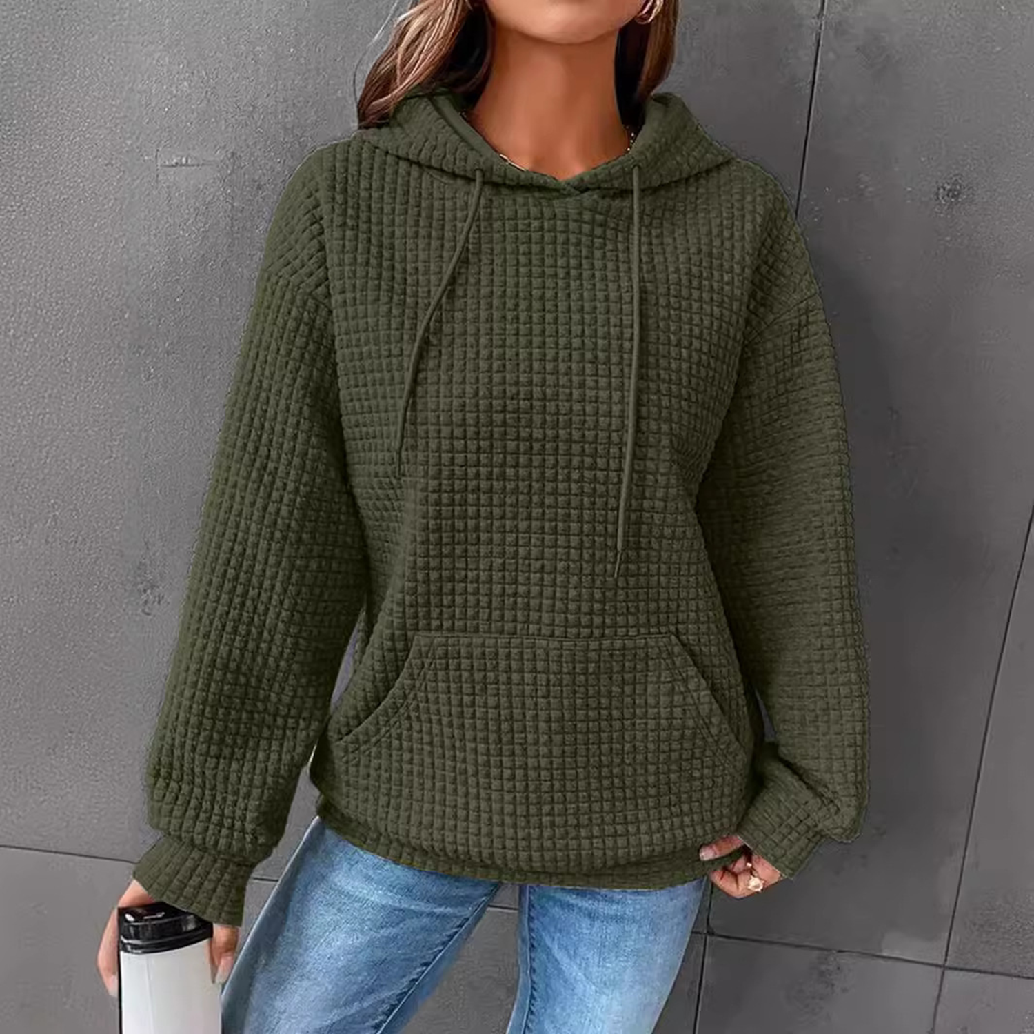 Waffle Knitted Polyester Oversized Hoodie, custom hoodie or sweatshirt with logo imprint 5