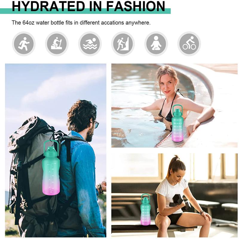 Color Changing 0.5 Gallon Motivational Water Bottle w/Straw & Time Marker 4