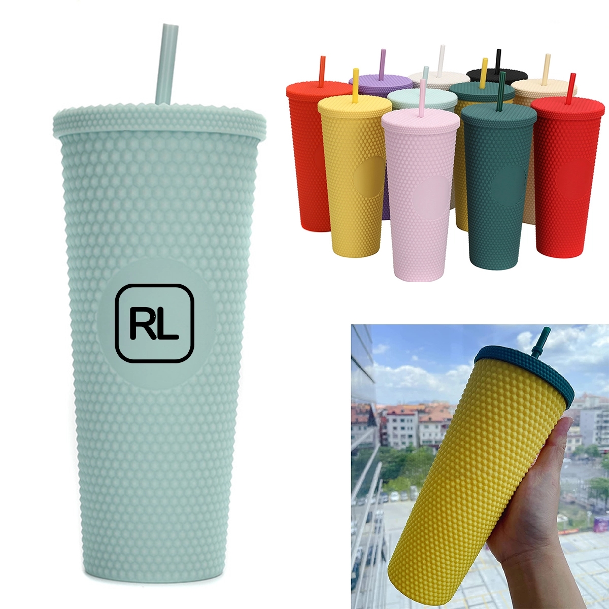 24Oz Double Wall Studded Tumbler With Lid And Straw 3
