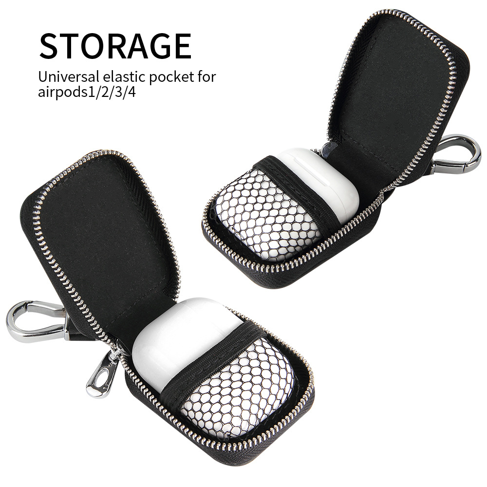PU Leather Earphones Case with Mesh Pocket & Keychain 5