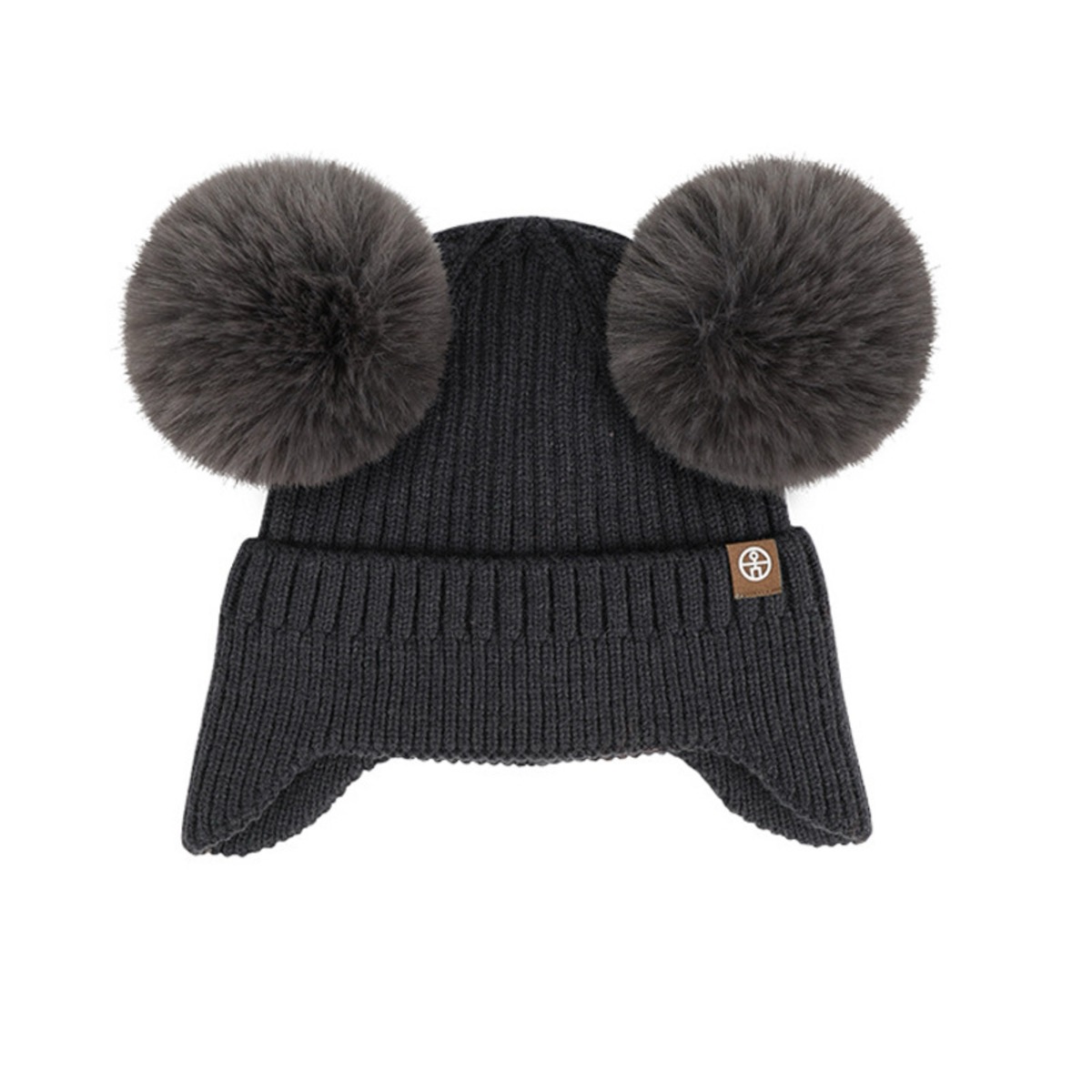 Double Pompom Kids Winter Beanie with Earflaps and Wool Blend 8