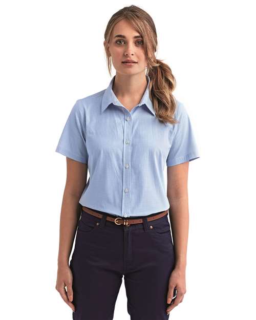 Women's Microcheck Gingham Short Sleeve Cotton Dress Shirt - RP321 7