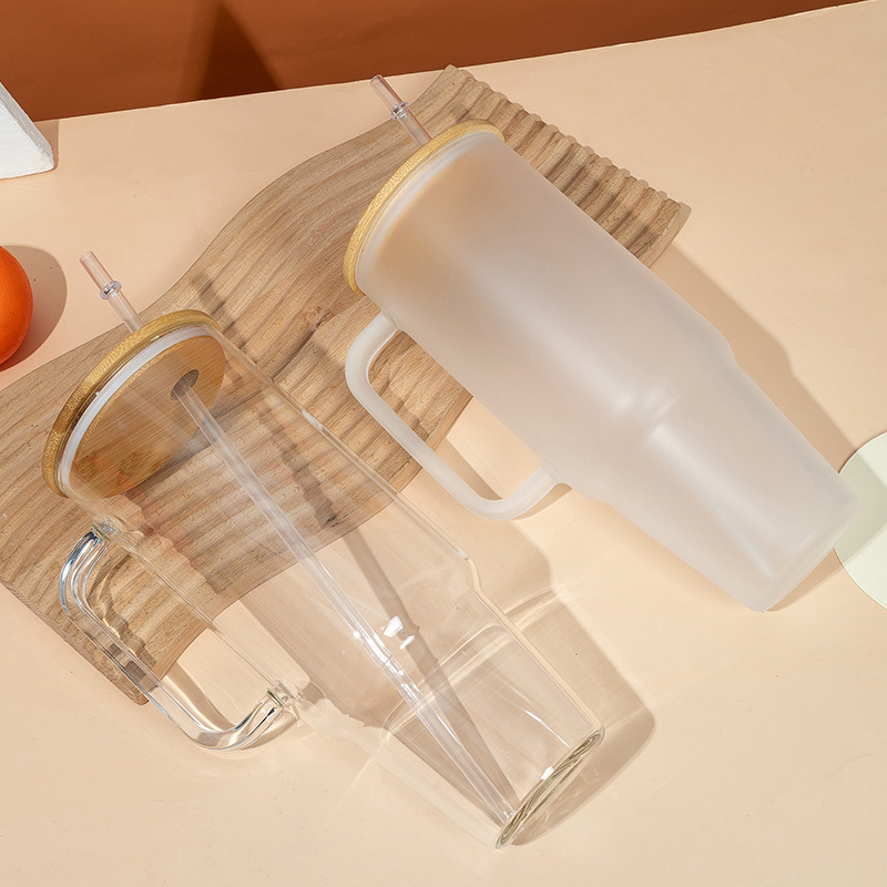 40 oz High Borosilicate Glass Water Bottle Travel Mug Cup with Handle and Straw 5