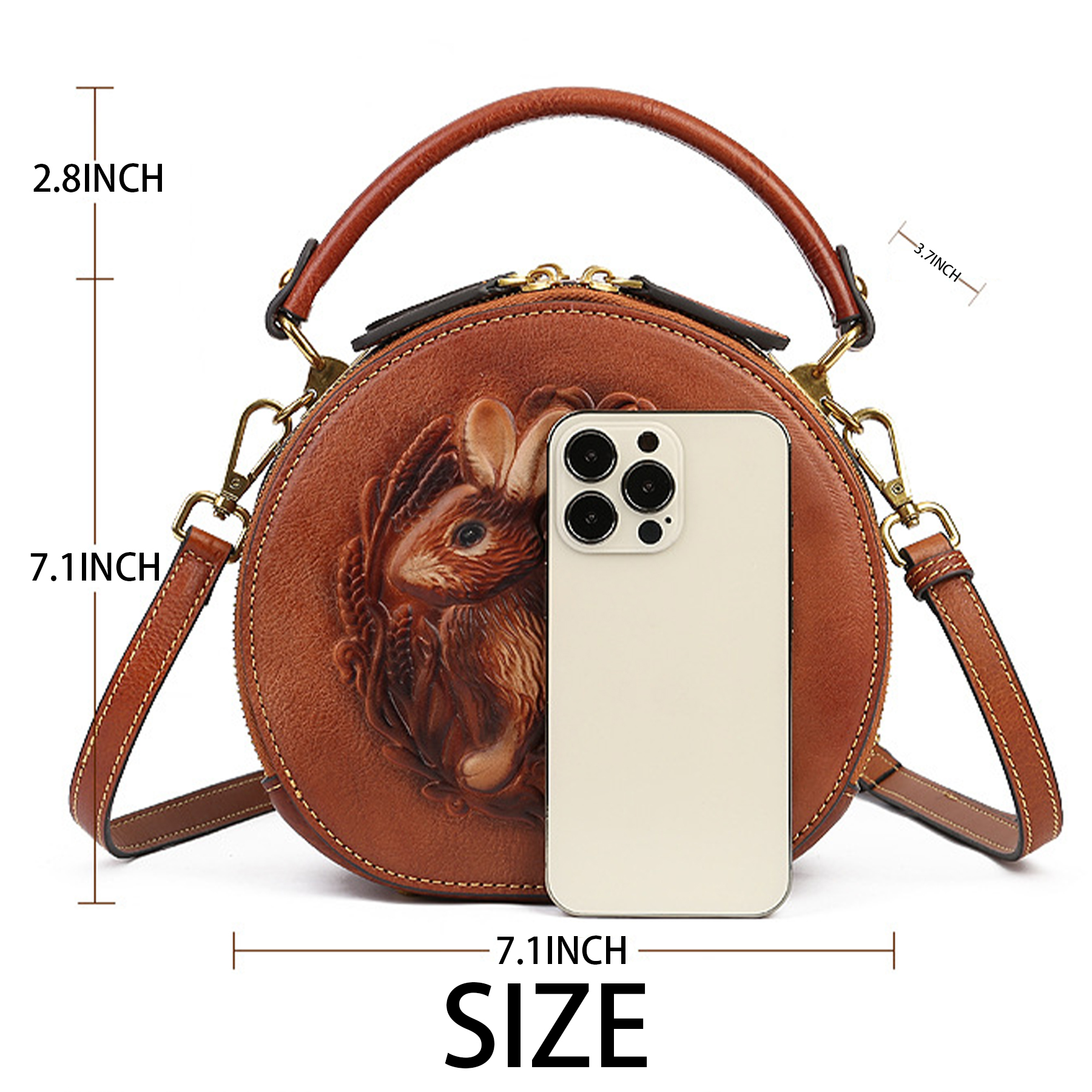 Genuine Leather Vintage bunny embossed diagonal shoulder bag 2