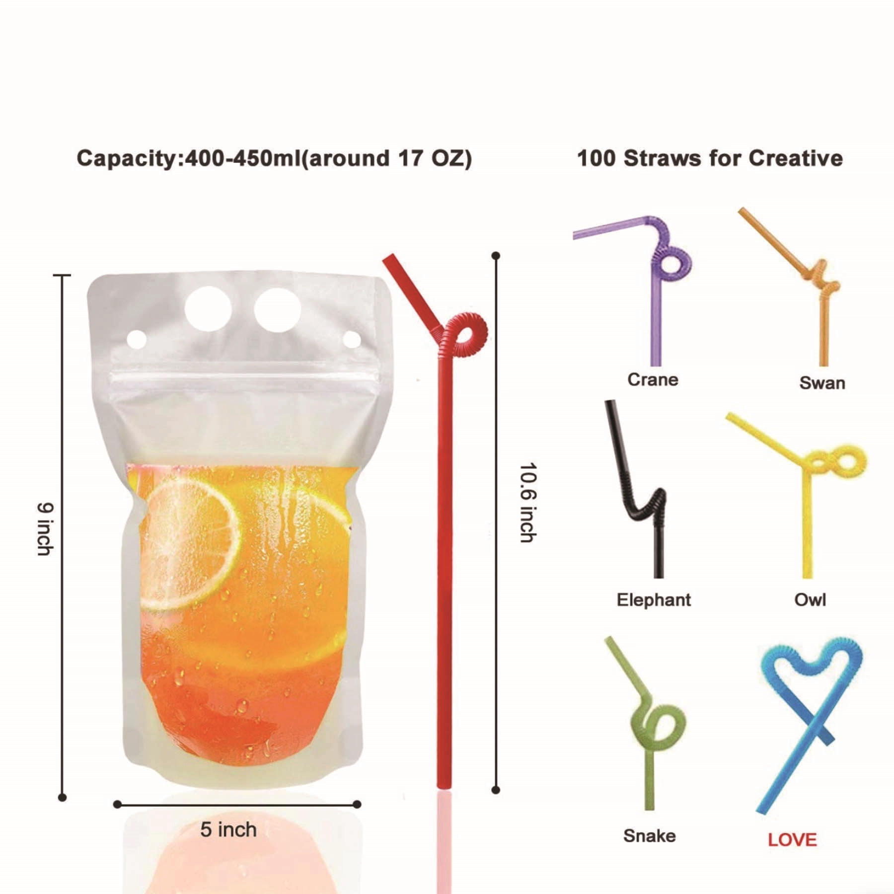 Hand-held closable Zipper Drinking Pouches With Straw 2