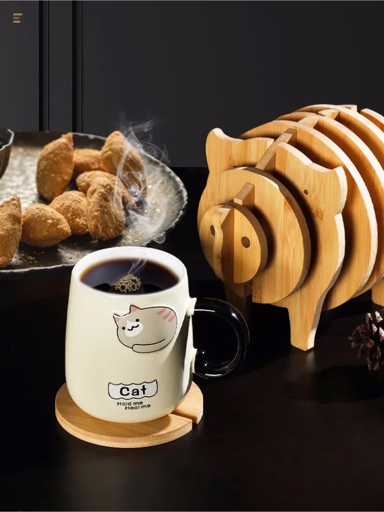 Pig Shaped Bamboo Coaster and Table Top Decoration 5