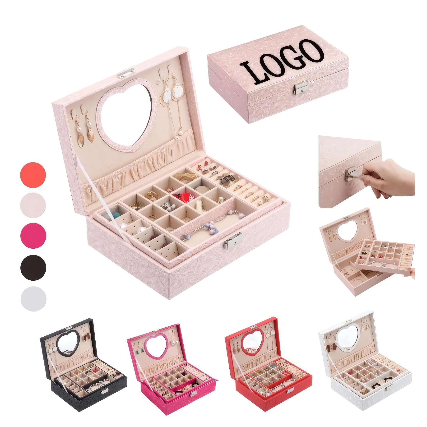 Multi-Layer Jewelry Organizer Box with Mirror & Lock 2