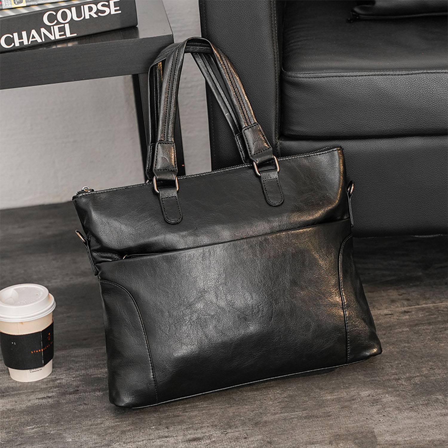Large Capacity PU Leather Business Tote Bag Detachable Strap 4
