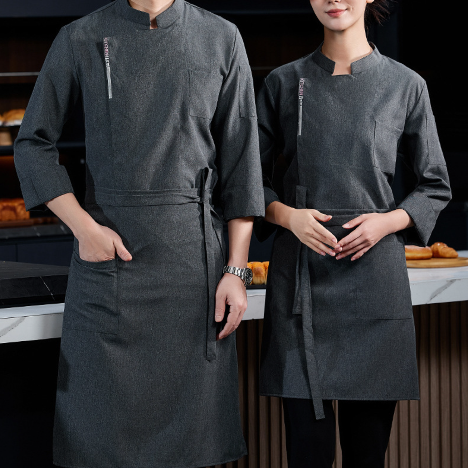 Black White Durable Mix Of Polyester And Cotton Chef Coat 3