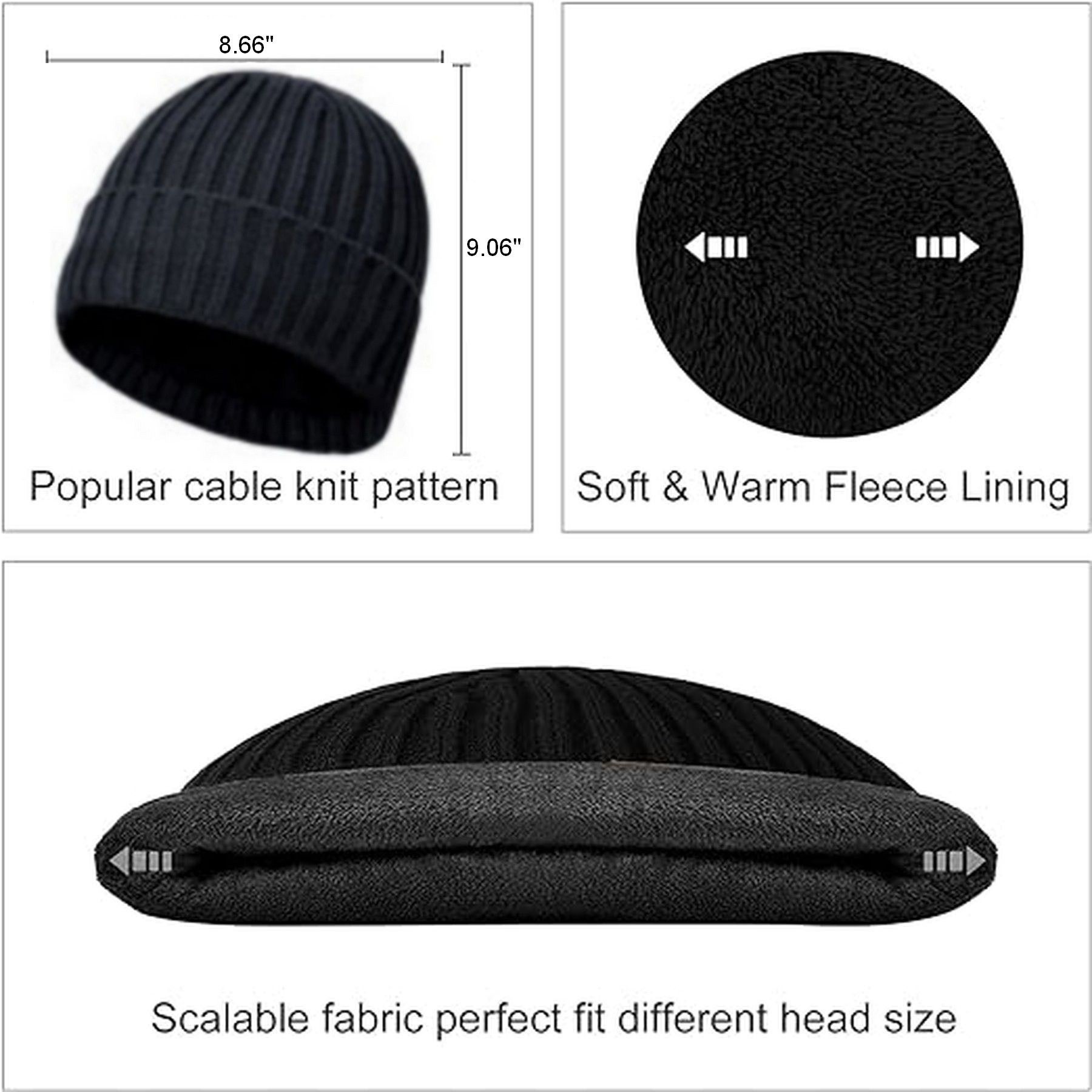 Winter Beanie Hat Warmer Long Scarf Touchscreen Gloves Set 8