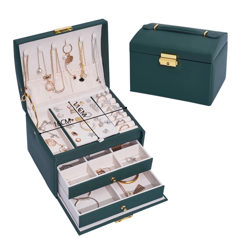 Custom 3-Layer PU Jewelry Organizer Box with Drawer & Handle 3