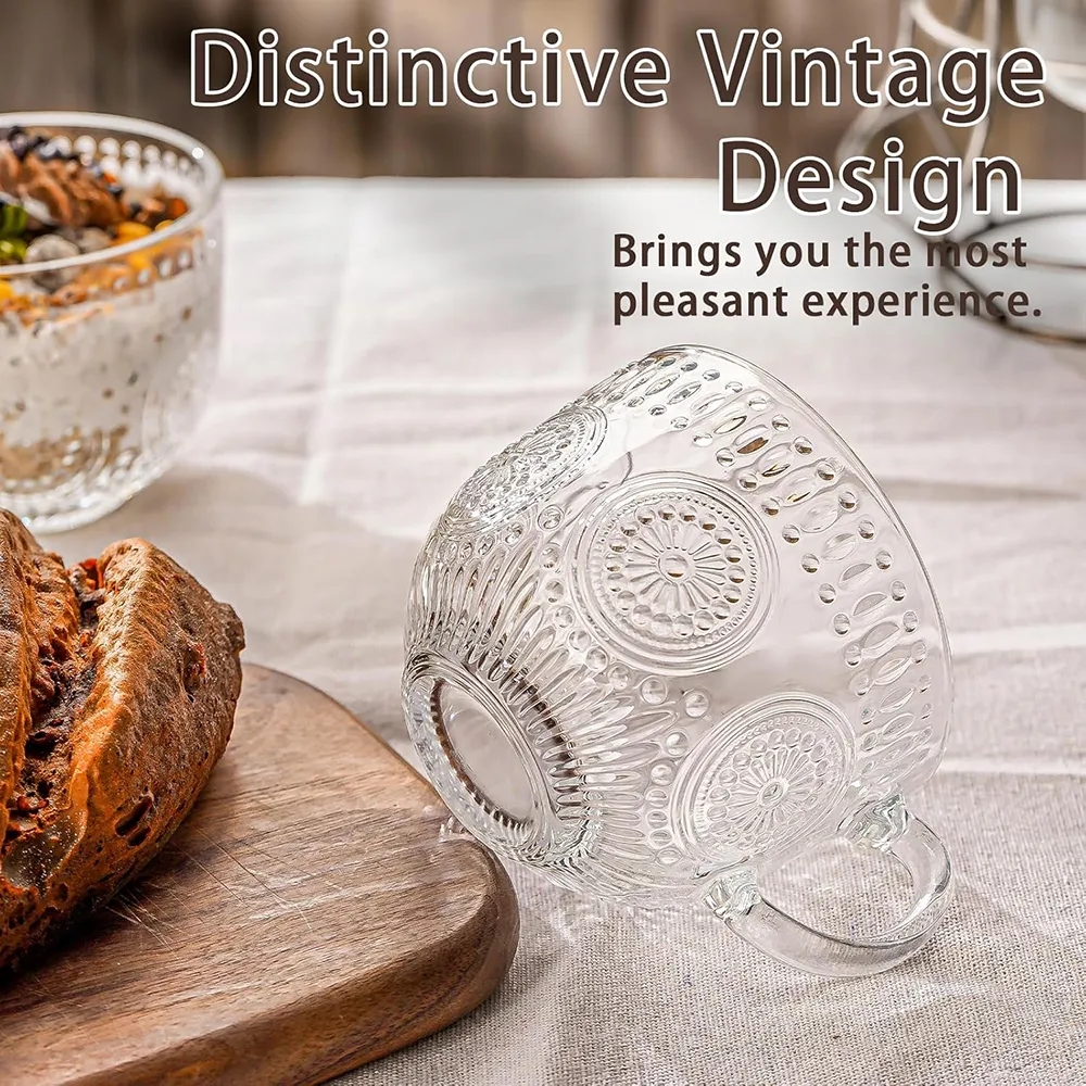 Embossed Glassware Vintage Coffee Mugs Cups 10